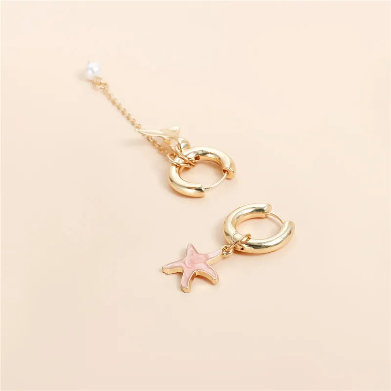Bohemian Stainless Steel Starfish Charm Hoop Earrings Women Delicate Mermaid Tail Jewelry Girls Long Tassel Earring Accessories
