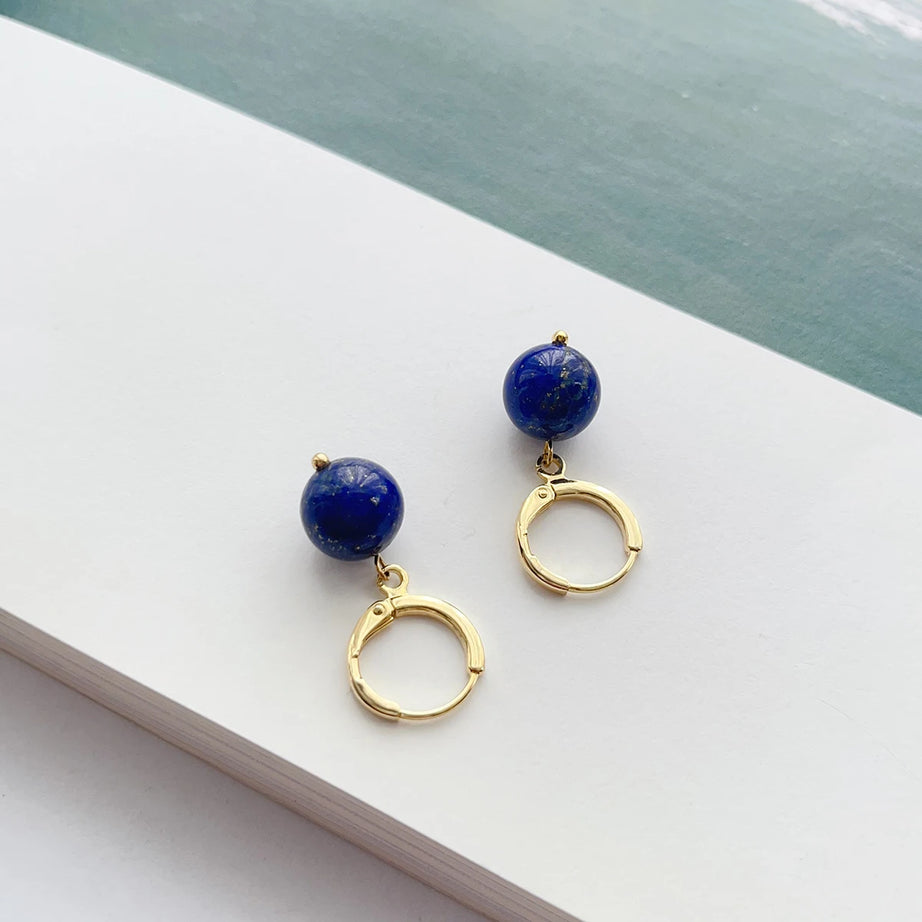 Fashionable, simple, retro, natural lapis lazuli earrings, earrings, ear loops, ear rings, women's accessories and jewelry - Charlie Dolly