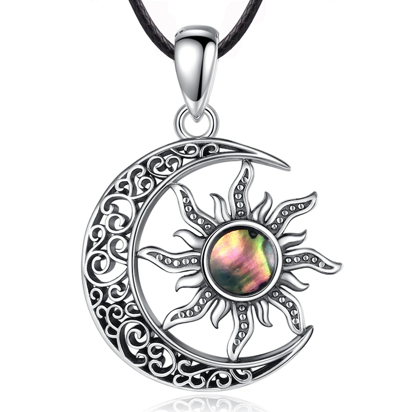 EUDORA 925 Sterling Silver Sun Moon Necklace for Women Man  Pentagram Viking Celtic knot Moon Pendant Fine Jewelry party Gift