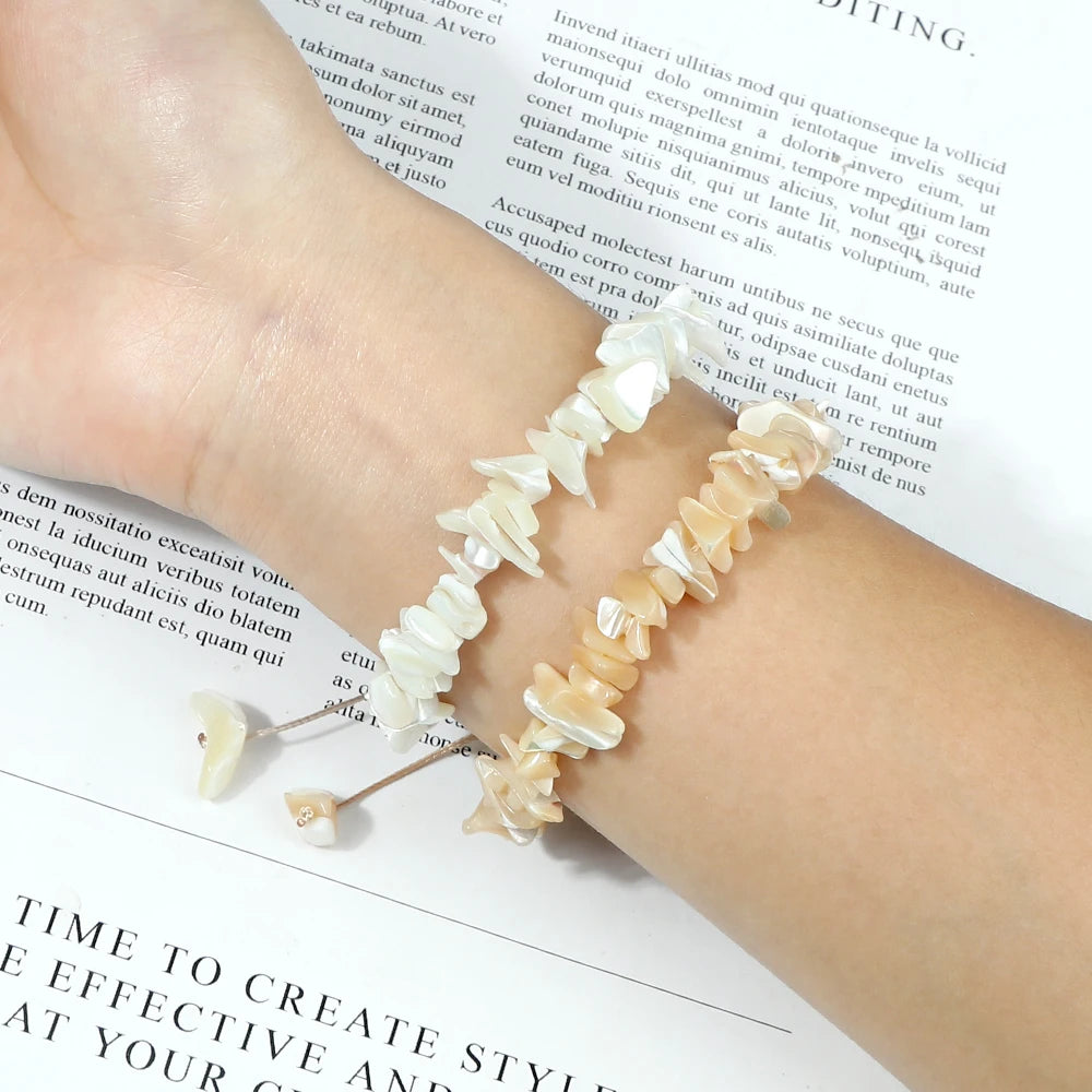 New Irregular Shape Freshwater Shell Beads Bracelet Handmade Adjustable Mother of Pearl Bangles Chain Jewelry Boho Pulsera Gift