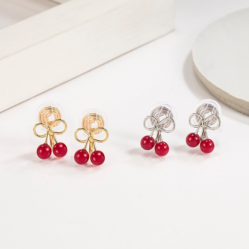 CIAXY Silver Color Cute Simulation Red Cherry Earrings for Women Girl Student Fruit 1Pair Earring Gift aretes de mujer - Charlie Dolly