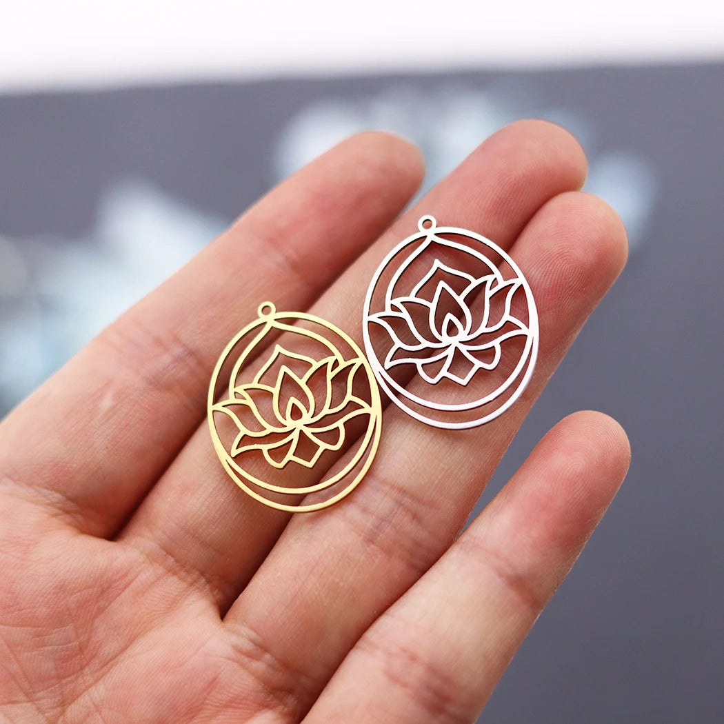 3pcs DIY Earrings Lotus Flower Yogo Buddha Stainless Steel Pendant Moon Charm For Jewelry Making Necklace Amulet Accessories