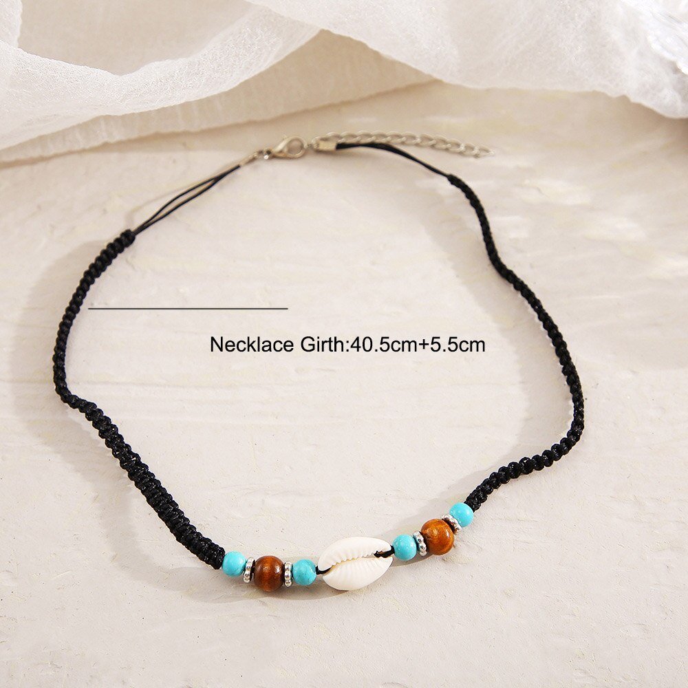 Bohemian Beads Shell Necklace For Women Handmade Black Rope Short Choker Collar Beach Summer Jewelry - Charlie Dolly