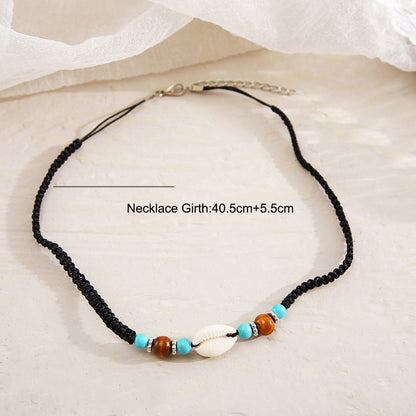 Bohemian Beads Shell Necklace For Women Handmade Black Rope Short Choker Collar Beach Summer Jewelry
