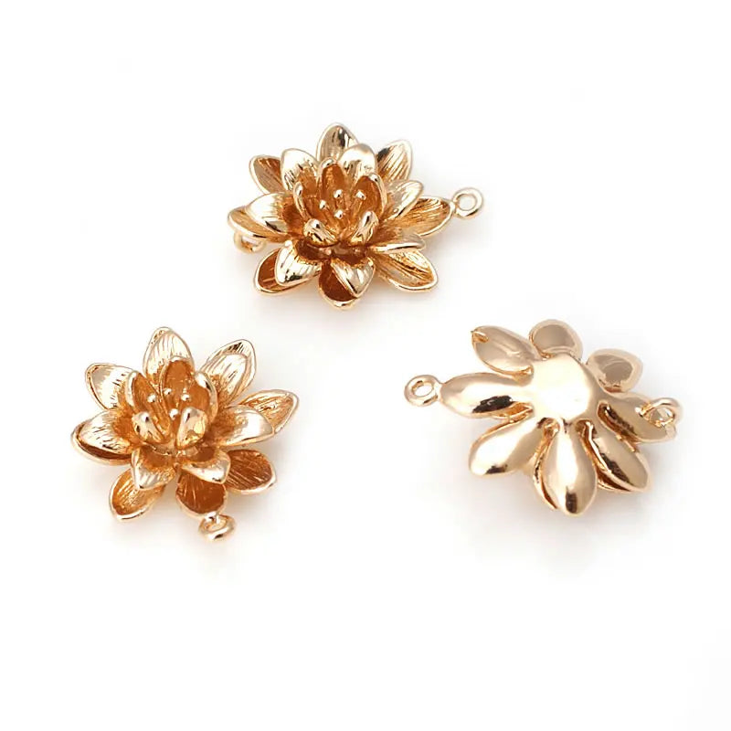 18K Gold Color Brass Lotus Flower Charms Pendants High Quality Diy Necklace Earrings Jewelry Making Accessories