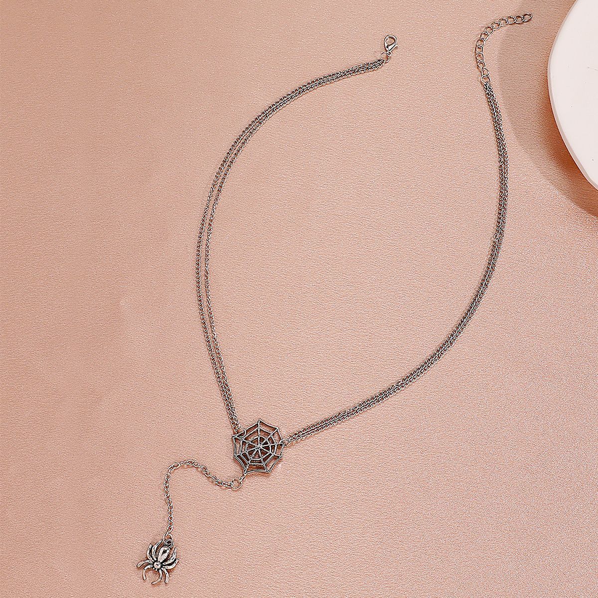 Halloween Necklaces New Creative Spider and Web Pendant Double Chain Necklace Retro Punk Style Long Sweater Chain Accessories - Charlie Dolly