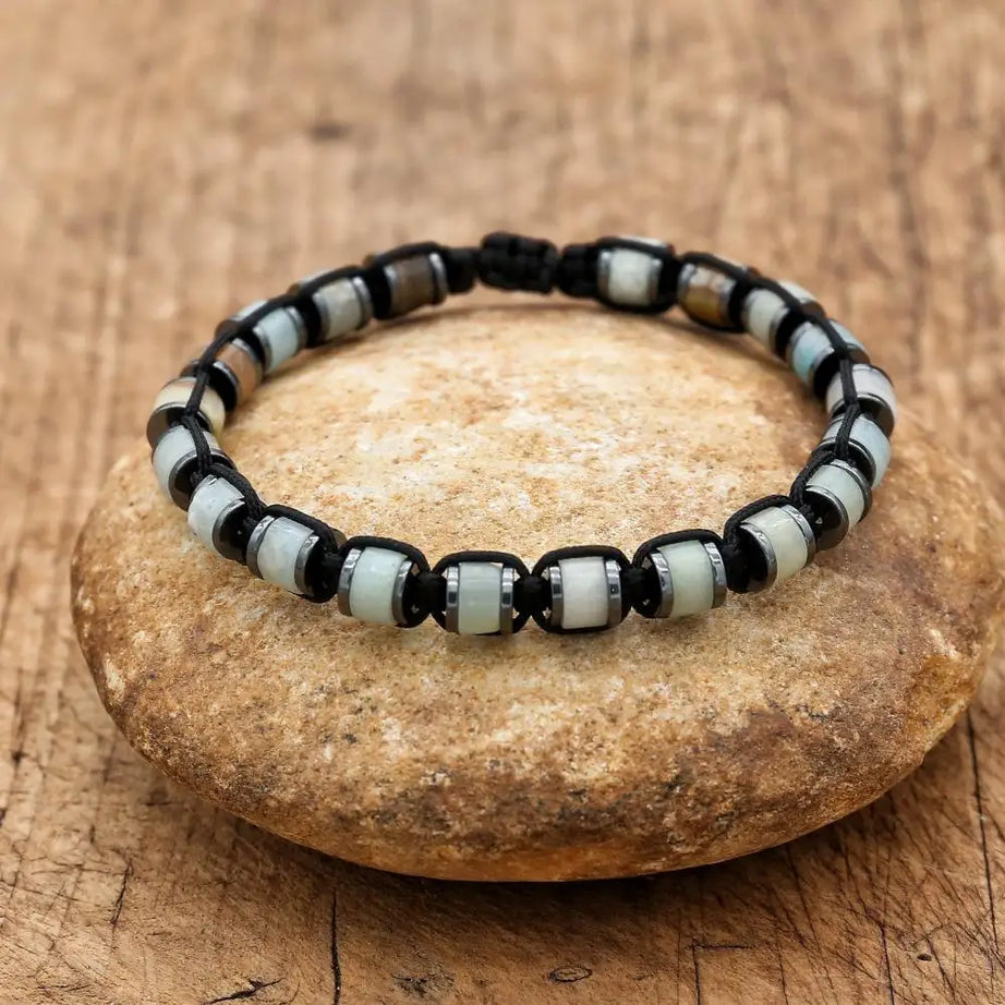 3*6mm Natural Amazonite Stone Hematite Beads Braided Bracelet Handmade Woven Boho Yoga Charm Bracelet Couple Men Jewelry - Charlie Dolly