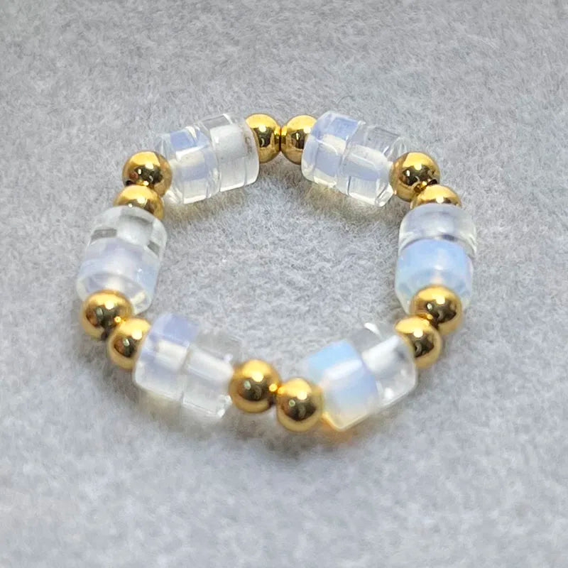 Boho 2*4mm Natural Stone Rings Women Handmade Jewelry Friendship Gifts Agate Tigereye Opal Statement Ring Stainless Steel Beads