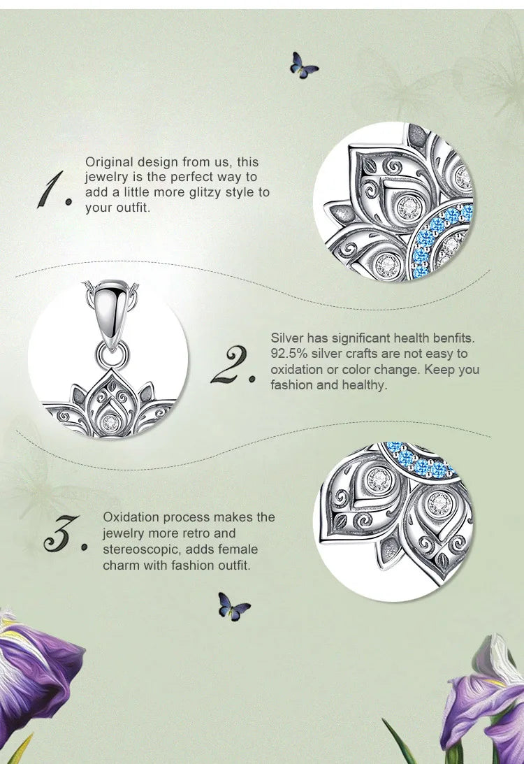 Eudora 925 Sterling Silver Lotus Evil Eye Necklace for Women Man Vintage Evil Eye Lotus Flower Pendant Personality Jewelry Gift