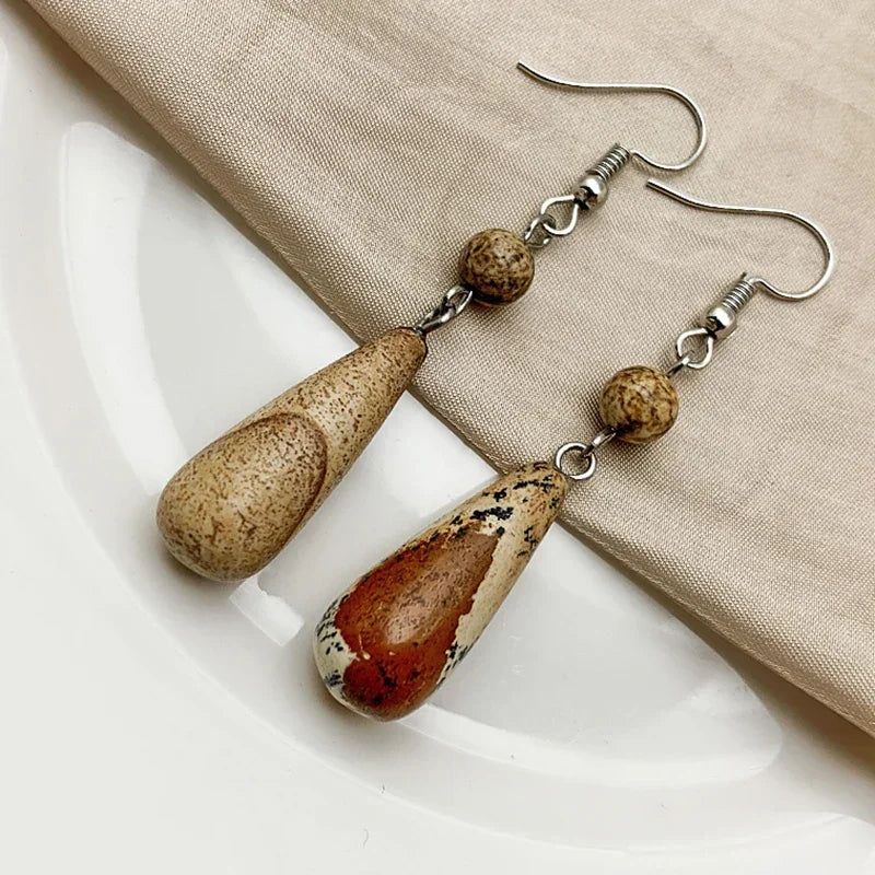 Korean Natural Stone Drop Earrings For Women Handmade Malachite Tigereye Statement Earrings Party Gifts DIY Jewelry Wholesale