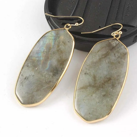 Crystal Oval Drop Stone Earrings For Women Natural Rose Quartz Labradorite Lapis Lazuli Stone Dangle Hook Girls Earring Jewelry - Charlie Dolly
