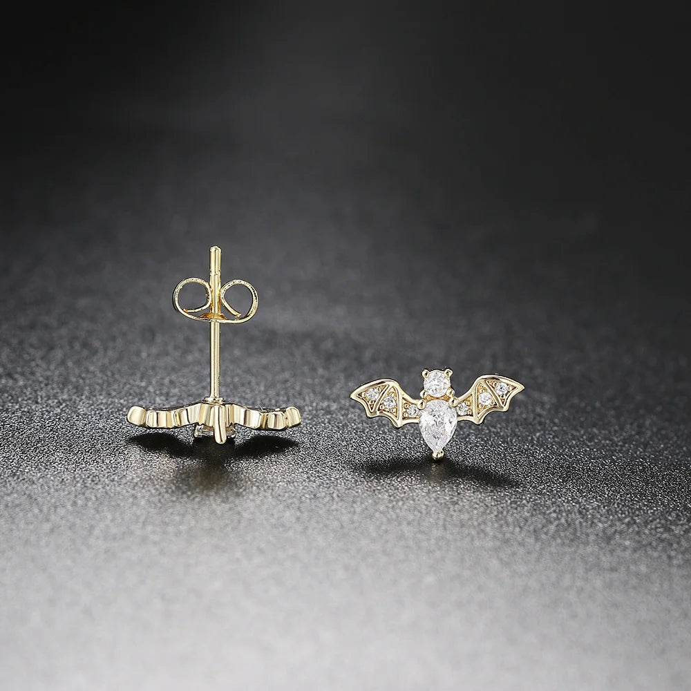 Small Halloween Goth Bat Stud Earrings for Women Trend Gothic Cartilage Ear Accessories Gold Color Zirconia Fashion Jewelry E489 - Charlie Dolly