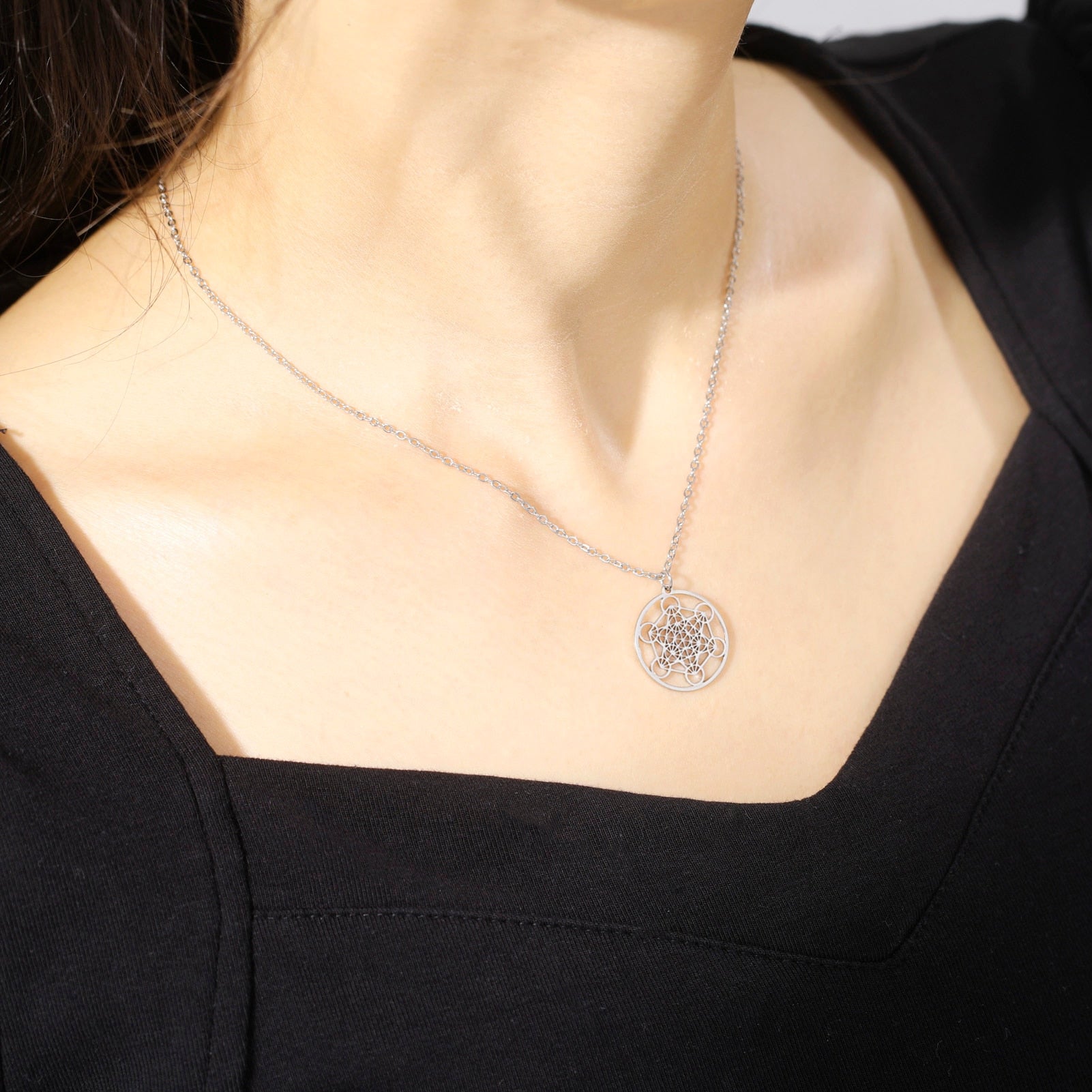 Stainless Steel Angel Seal Archangel Metatron Necklace Women Men Geometric The Secrets of the Kabbalists Garden Solomon Jewelry - Charlie Dolly