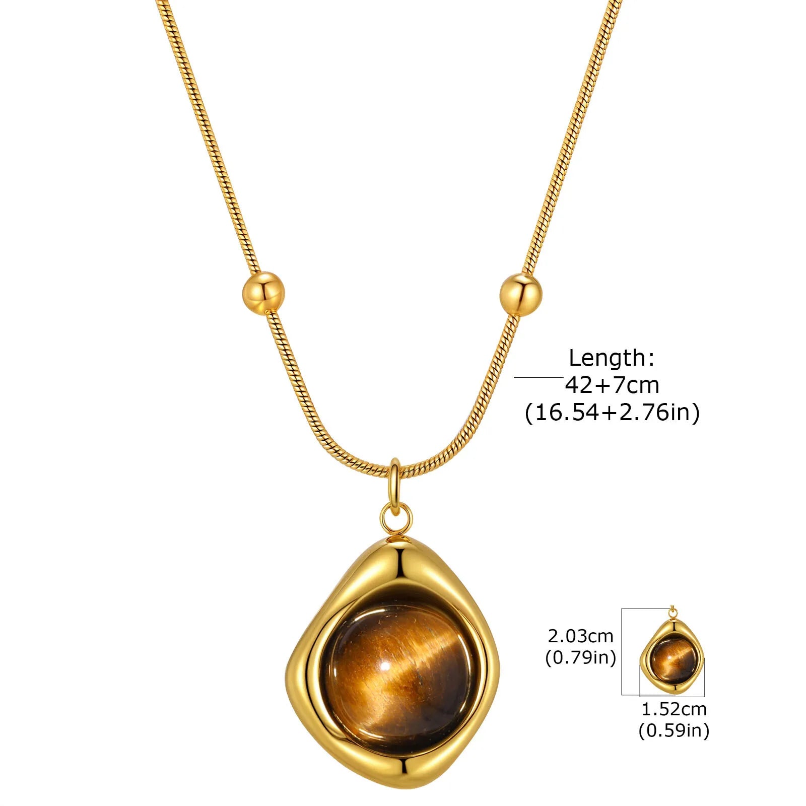 Natural Tiger Eye Necklace for Women, Boho Beaded Pendant Layered Collarbone Chain with Irregular Stone Jewelry