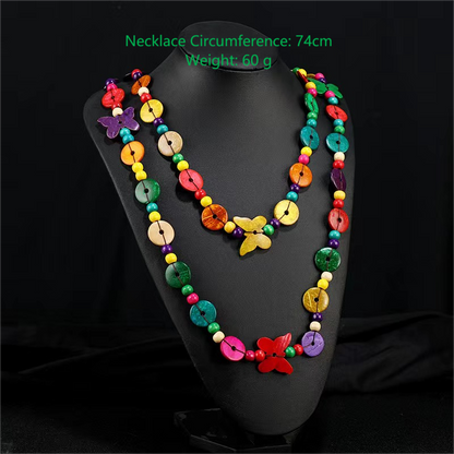 Bohemian Necklace for Women Personalized Exaggerated Ethnic Color Coconut Shell Wooden Necklace Girls Vacation Party Trendy Gift