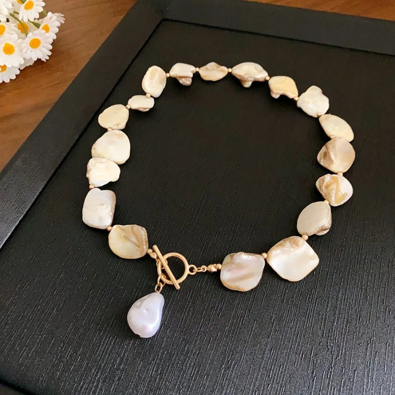 Boho Irregular Shells Tassel Earring Imitation Pearl Starfish Pendant Necklace Beach Vacation Style Fashion Women's Jewelry SetB