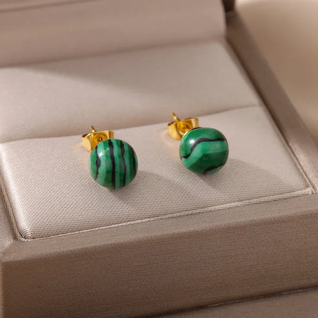 1 Pair Natural Stone Stud Earrings For Women Men Round Turquoises Tiger Eye Lapis Lazuli Beads Earring Fashion Jewelry Gift - Charlie Dolly