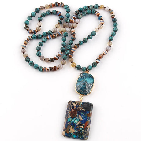 RH Fashion Bohemian Jewelry Natural Stones Crystal Stone Knotted Semi Precious Stone Boho Multi Pendant Necklace Women Gift - Charlie Dolly