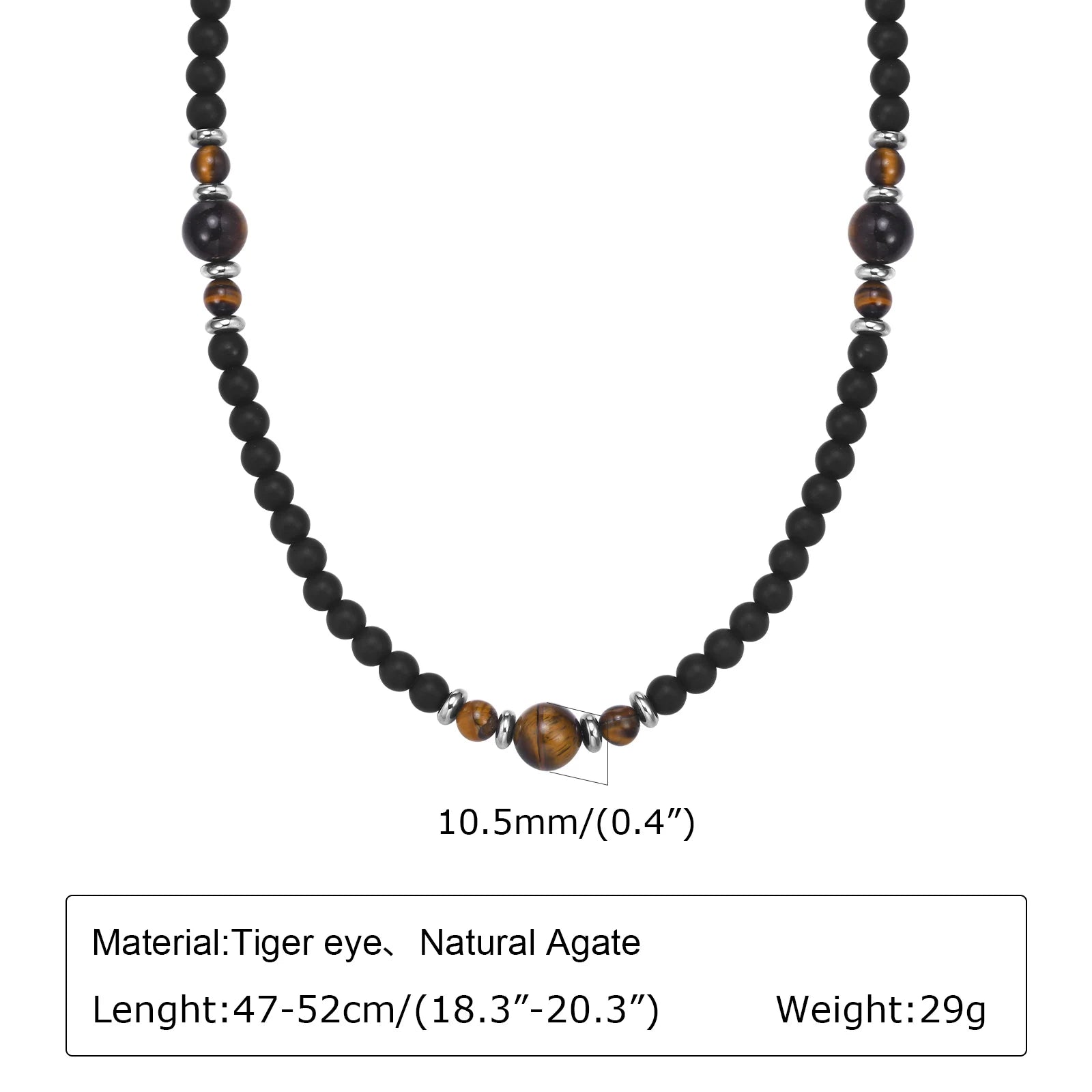 Vnox Natural Stone Beaded Necklace for Men Women, Black Onyx Turquoise 45-50cm Adjustable Chain Boho Trendy Jewelry Gifts Unisex