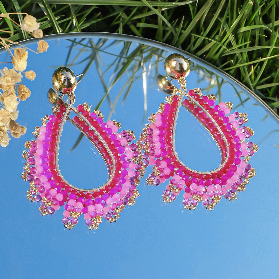 Crystal Bead Waterdrop Statement Earrings Jewelry