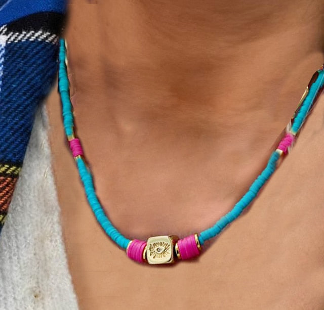 Boho Classic Vintage Jewelry Necklace For Woman heart shell Turkish Eyes Accessories Short Choker Fashion Charm - Charlie Dolly