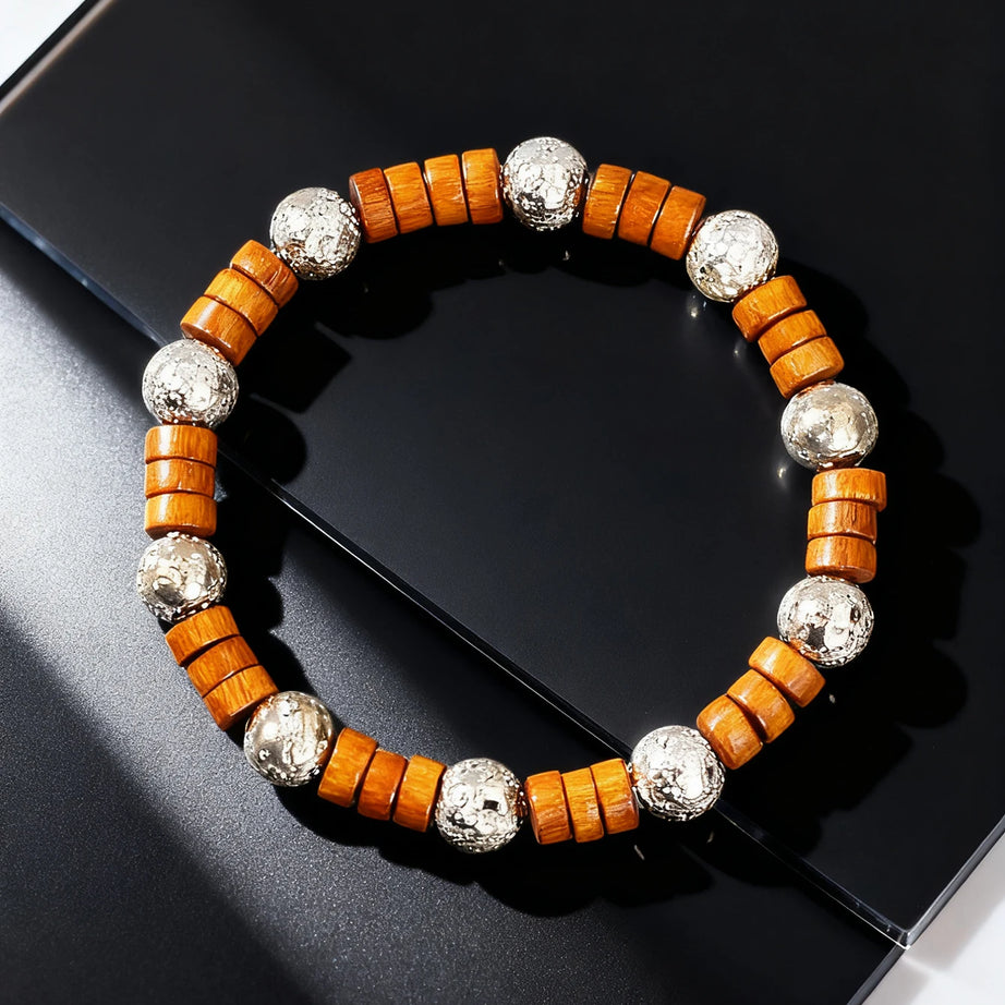 Natural Stone & Wood Bead Boho Protection Bracelet, Handmade Grounding Talisman