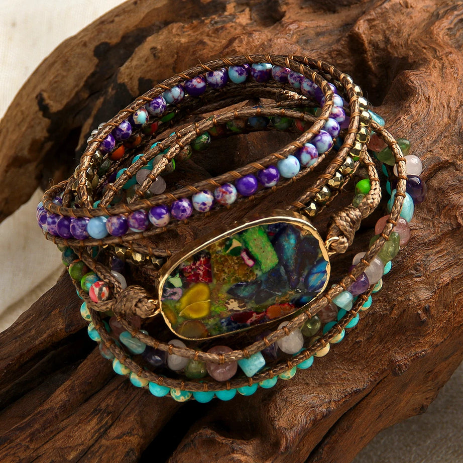 Mixed Stone Five Strand Wrap Bracelet