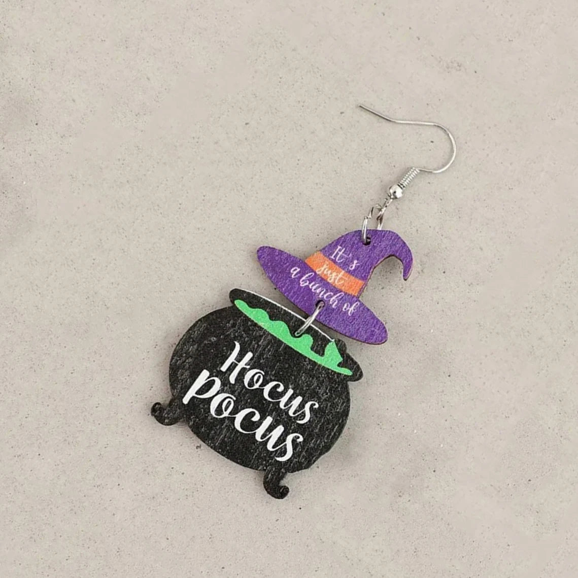 Cute Wooden Hocus Pocus Earrings For Women Cartoon Halloween Silver Color Hook Earings Purple Magic Hat Shape Chic Jewelry - Charlie Dolly