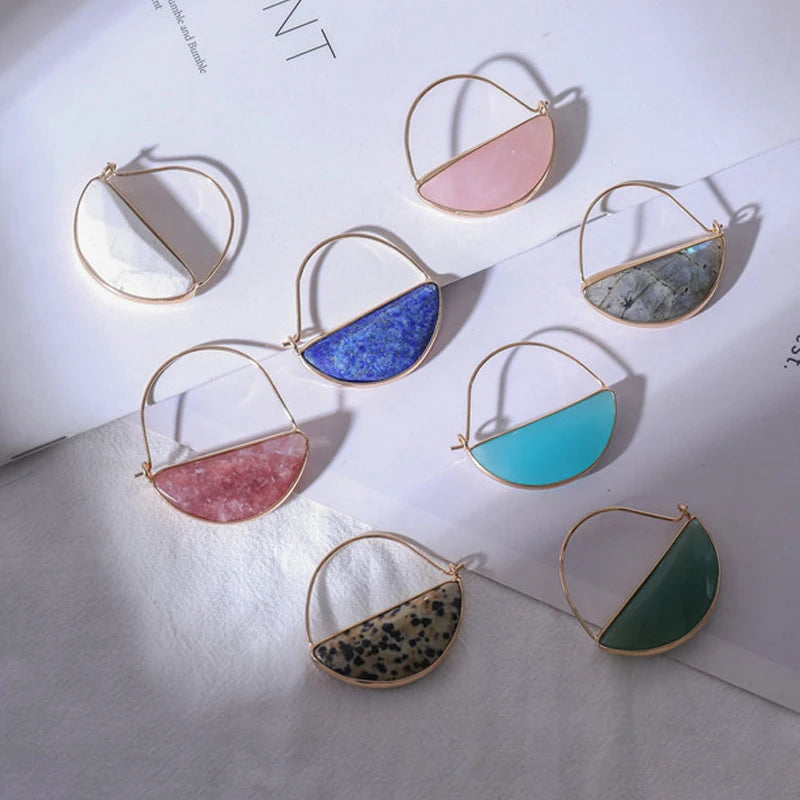 Moon Shape Natural Gemstone Earrings for Women Amethyst Earrings Wedding Festival Jewelry Gifts for Women