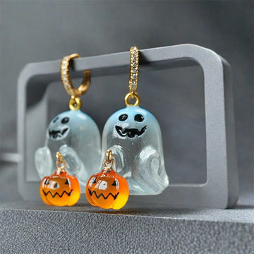 Fashion Halloween Ghost Drop Stud Earrings Women Girl Cute Punk Pumpkin Stainless Steel Jewelry Crystal Hook Dangle Party Gifts