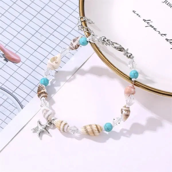 Boho Imitation Pearl Cowrie Shell Bracelet For Women Gold Color Starfish Charm Chain Bangle Summer Beach Vacation Jewelry Gift