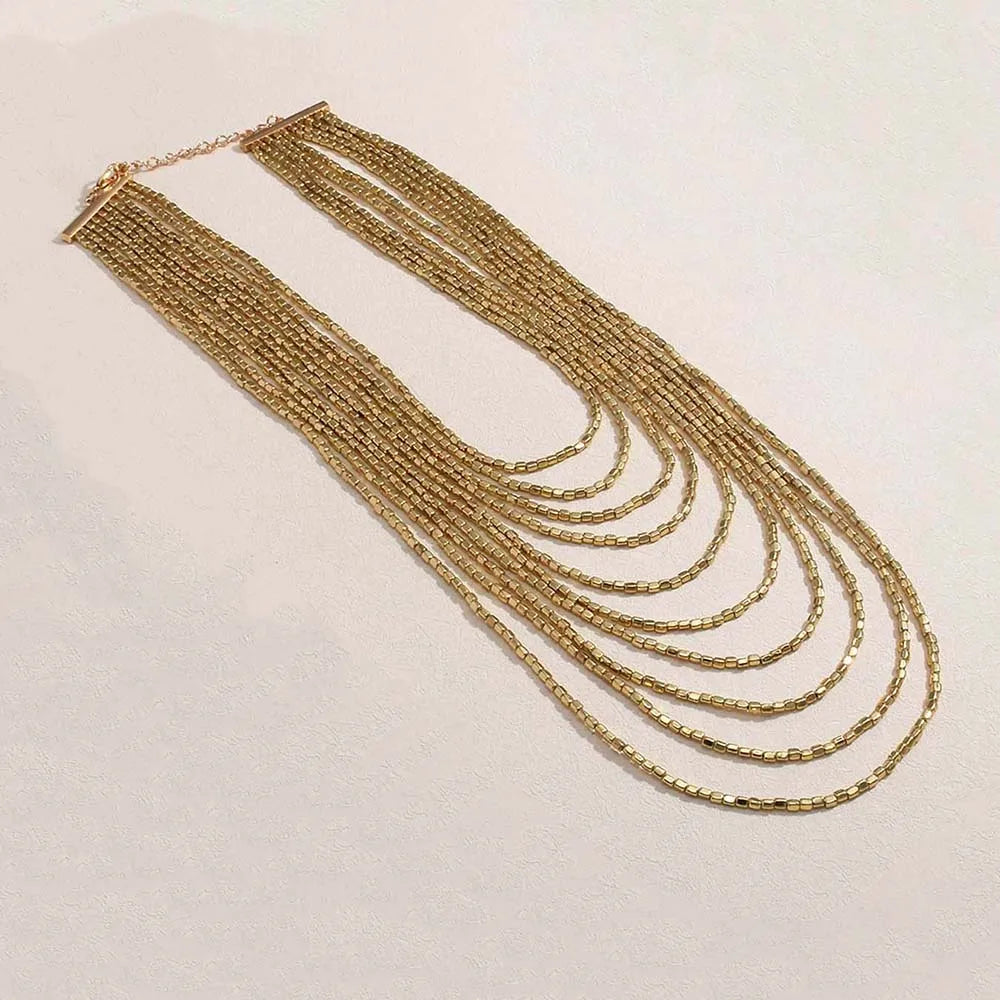 Resin Bead Multilayer Long Statement Necklace Jewelry