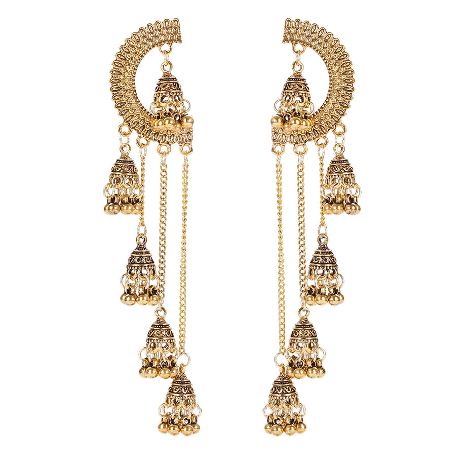 الهندي Jhumka أقراط الذهب الشظية اللون أجراس كبيرة قطرة طويلة شرابة القرط للنساء بوهو الغجر مجوهرات هدية
