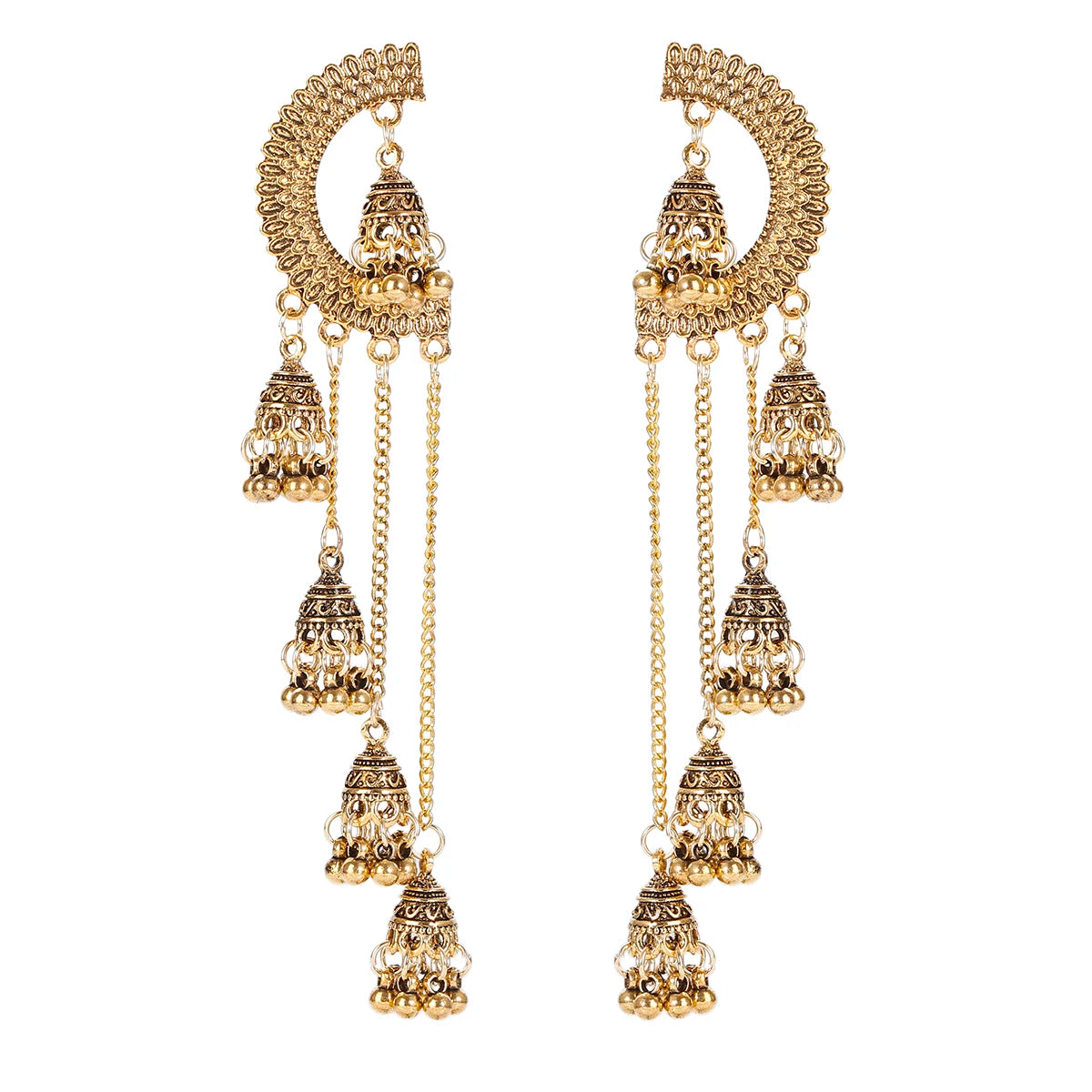 Indian Jhumka Earrings Gold Sliver Color Big Bells Drop Long Tassel Earring For Women Boho Gypsy Jewelry Gift