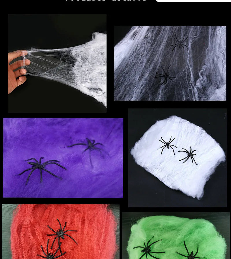 1pc Halloween Elastic Spider Web with Spider Horror Haunted House Yard Scene Arrangement Halloween Faux Decorative Props 2024 - Charlie Dolly