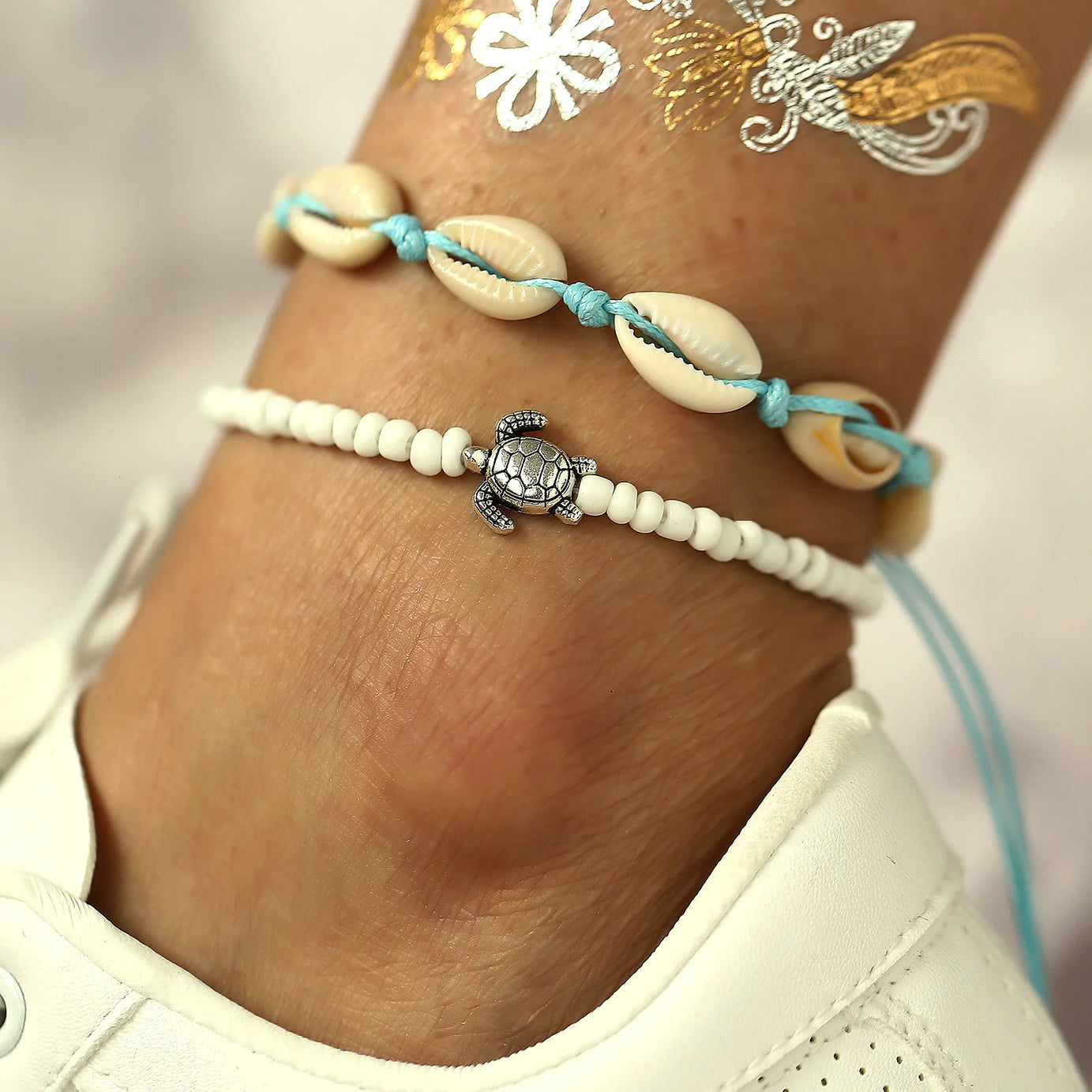 Shell, Starfish and Tortoise Handcrafted Boho Anklet