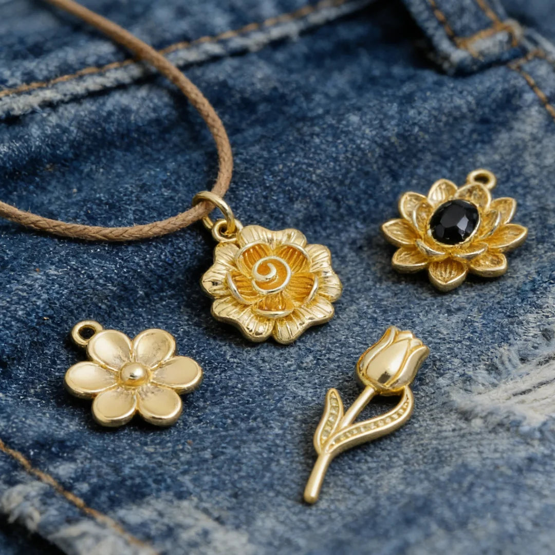 4Pcs Pendants Sparkling Elegant Brass Zirconia Lotus Tulip Flower Charms DIY Jewelry for Necklace Bracelet Daily Party Accessory
