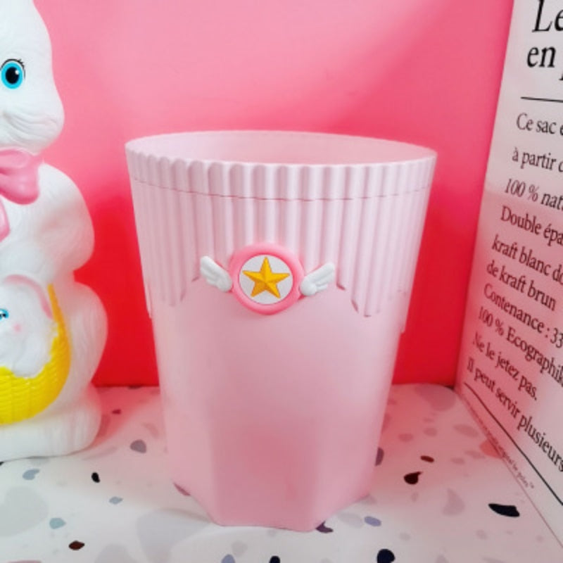 Creative Pink Waste Bin Anime Card Captor Sakura Plastic Trash Can Kawaii Cartoon Home Office Desktop Garbage Storage Basket New
