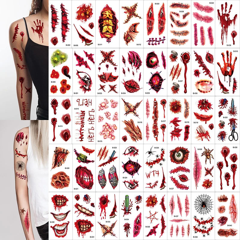 4-10pcs/set Halloween Bloody Wound Temporary Tattoo Stickers DIY Simulation Scar Cosplay Tattoo Halloween Theme Party Decoration - Charlie Dolly