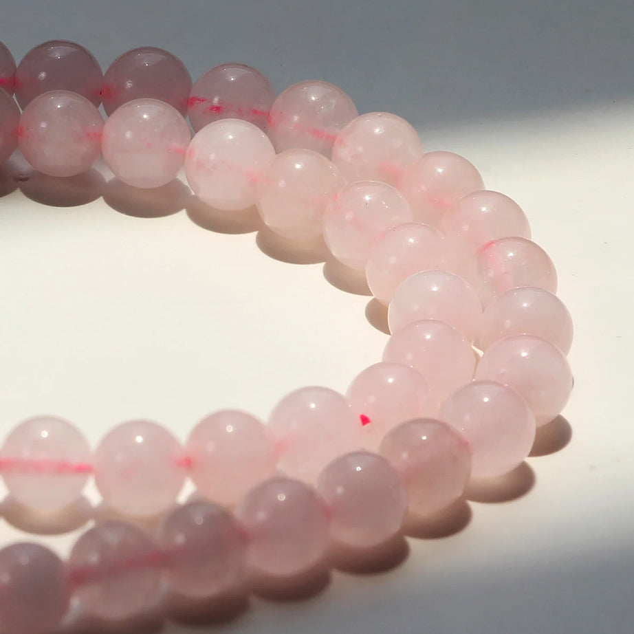 3PCS Natural Stone Rose Quartz Round Beaded Necklace Bracelet Earrings Jewelry Set Boho Women's Sweet Handmade Accessories - Charlie Dolly