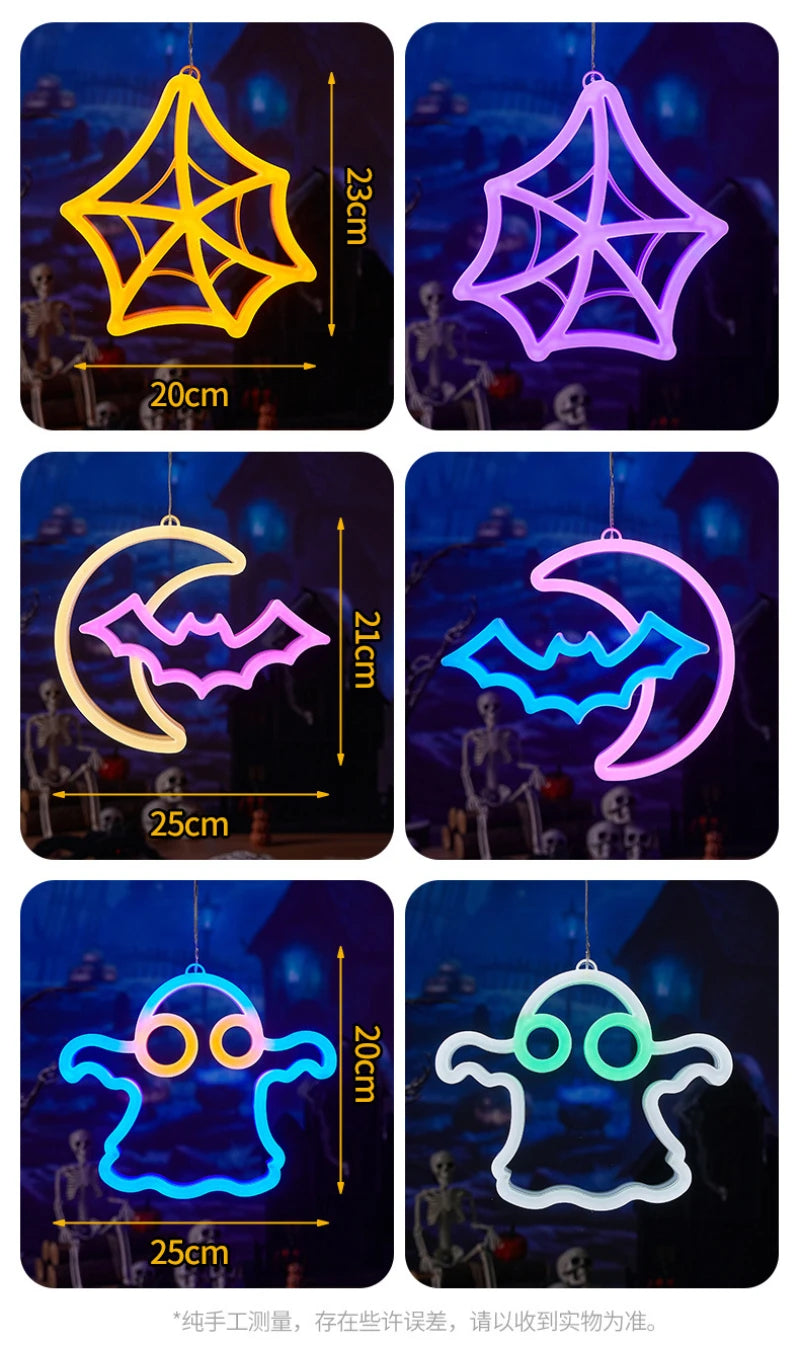 Halloween Window Lights Home Indoor LED Pumpkin Spider Ghost LED Decor Lamp 2024 Halloween Party Hanging Decoration Kids Favors - Charlie Dolly
