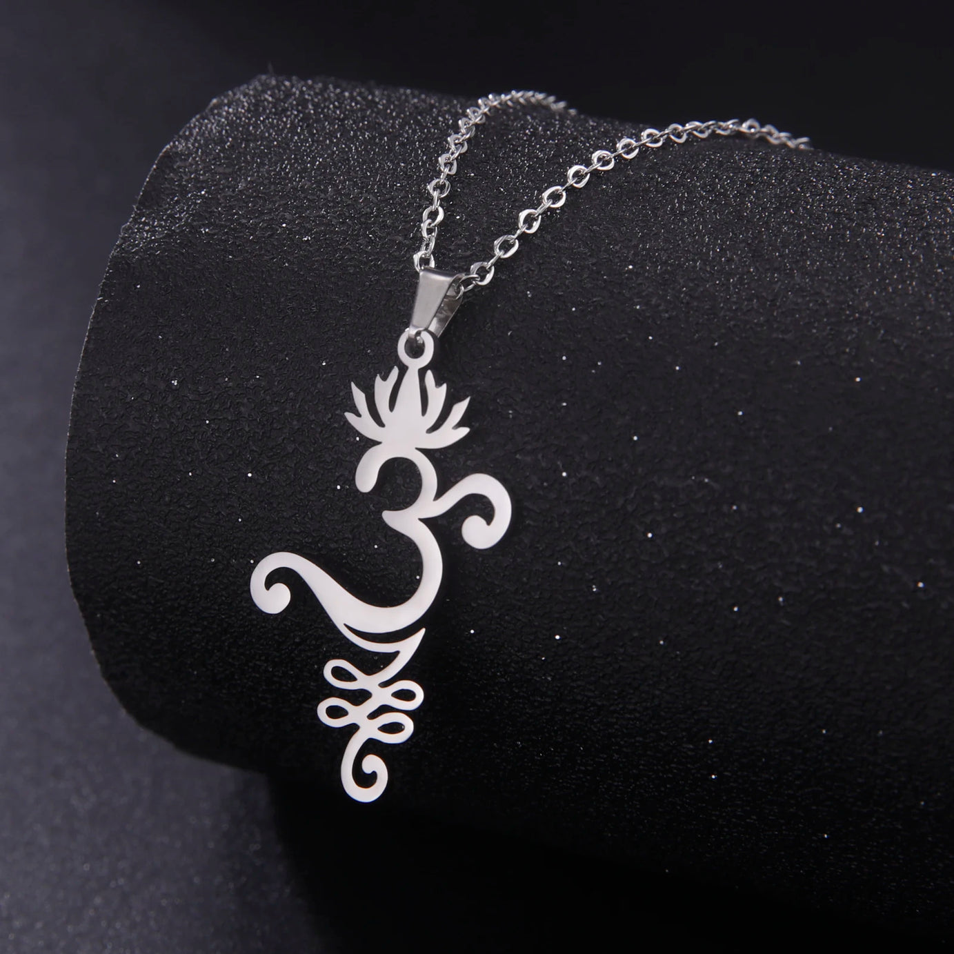 Lotus & Unalome Chakra Pendant, Stainless Steel Sacred Path Necklace
