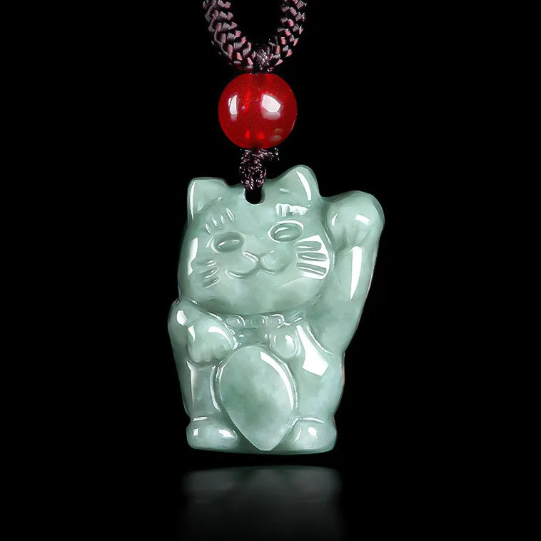 Myanmar Jadeite Cat Pendant Necklace Luxury Gifts for Women Burmese Jade Fashion Accessories Carved Amulet Designer
