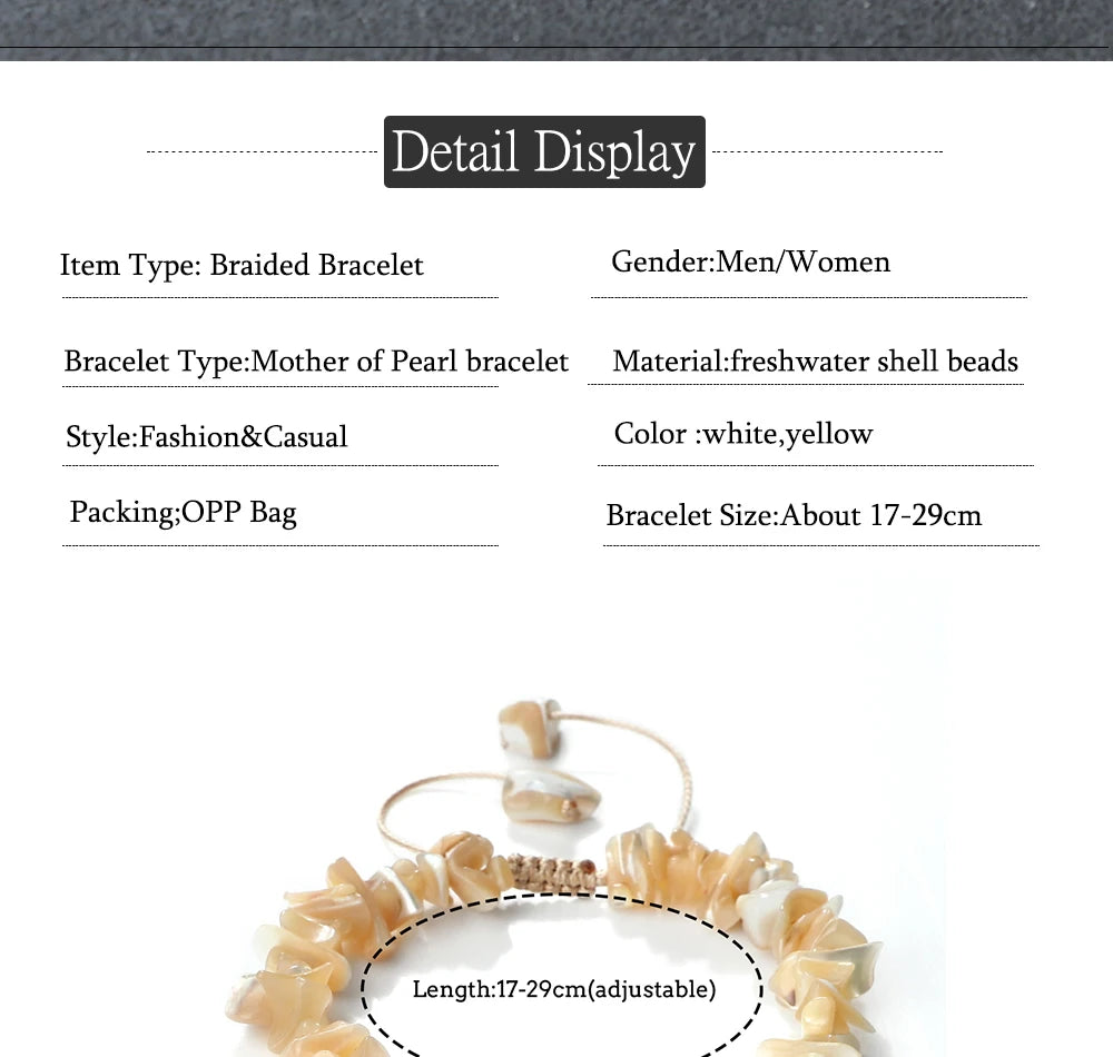 New Irregular Shape Freshwater Shell Beads Bracelet Handmade Adjustable Mother of Pearl Bangles Chain Jewelry Boho Pulsera Gift