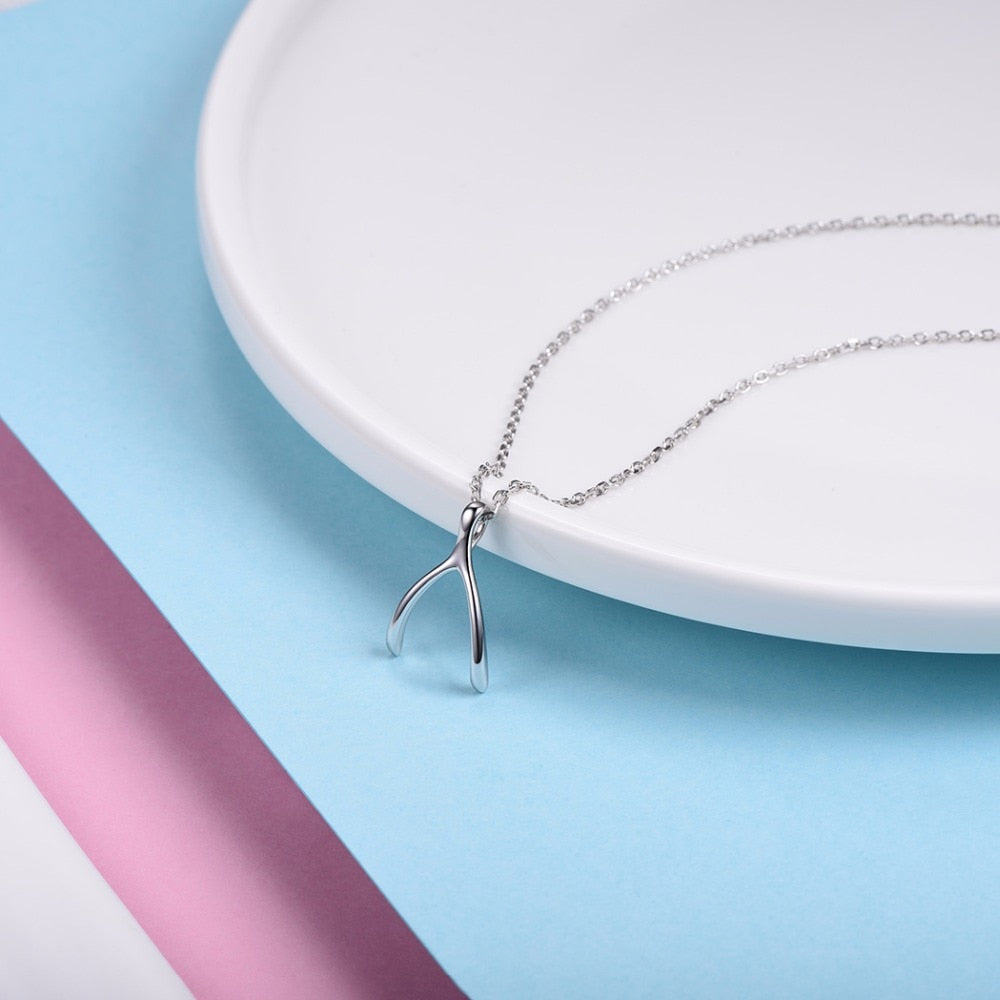 U7 925 Sterling Silver Wishbone/Bone Pendant &amp; Chain For Pray/Wishes Anniversary/Mothers Day Gift Women Jewelry Necklace SC44 - Charlie Dolly