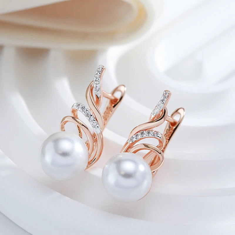 Kinel Fashion Geometry Pearl Drop Earrings for Women 585 Rose Gold Silver Color Mix Natural Zircon Boho Ethnic Wedding Jewelry