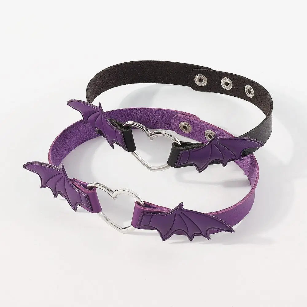 Leather Bat Wings Choker Goth Cute Heart Necklace Punk Gothic Collar Halloween Jewelry Aesthetic Accessories for Women Girls - Charlie Dolly