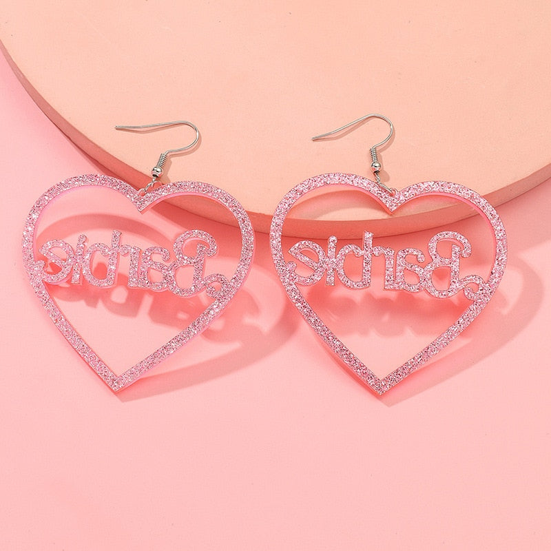 Love Barbie Letter Earrings Fashion Ladies Makeup Accessory Earring Pendant Y2K Girls Heart Hollow Acrylic Earrings Gifts - Charlie Dolly