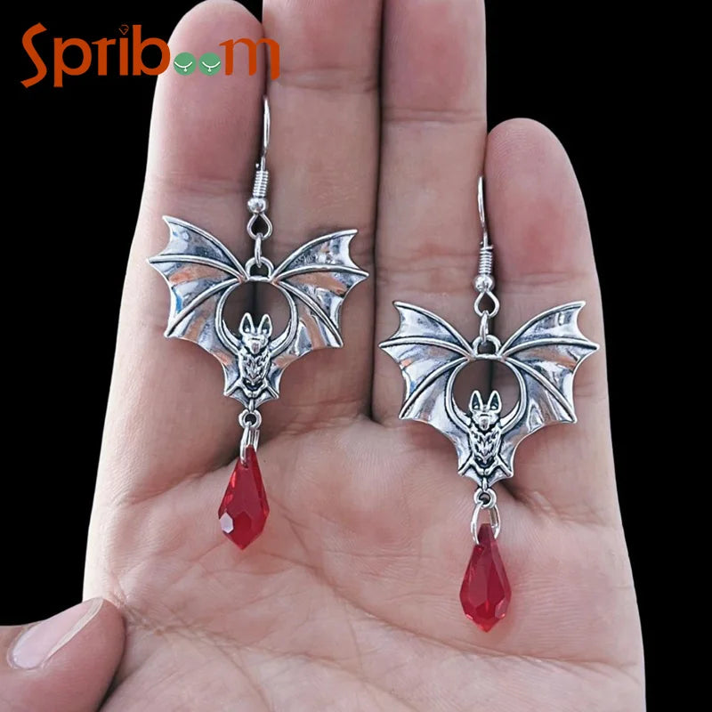 Halloween Bat Earrings for Women Gothic Punk Drop Earring Black Red Crystal Tassel Personality Jewelry Party Female Accessories - Charlie Dolly