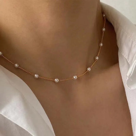 Kpop Pearl and Chain Bead Choker Necklace